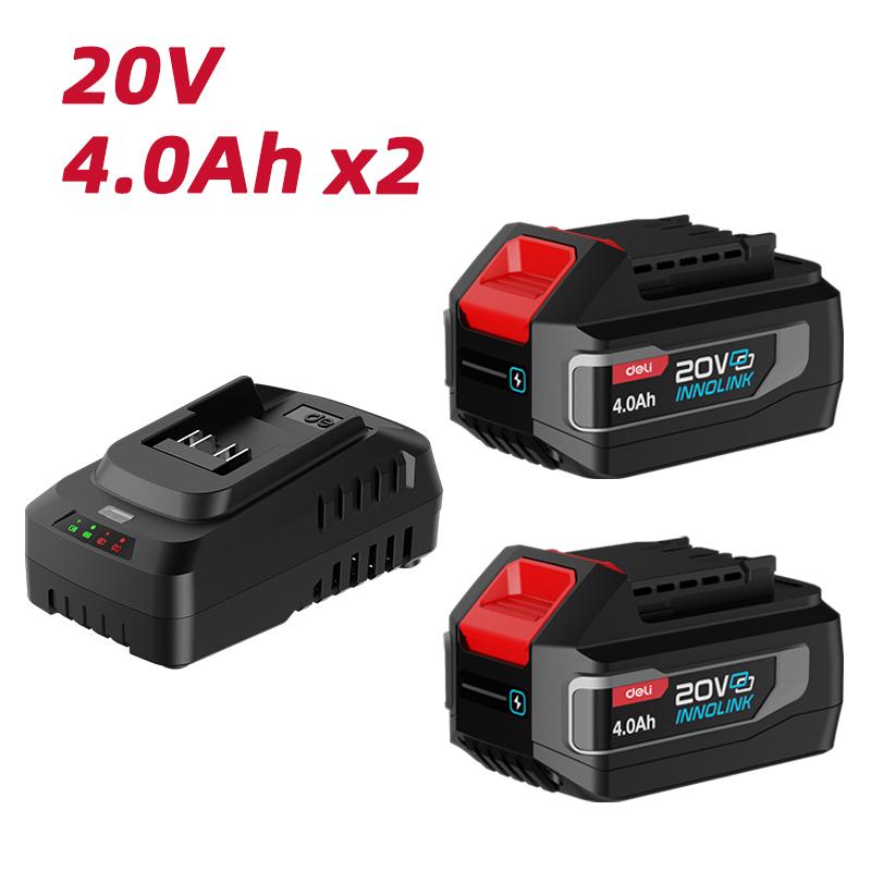 DELI Полнач и батерии 4Ah*2 20V, црна серија