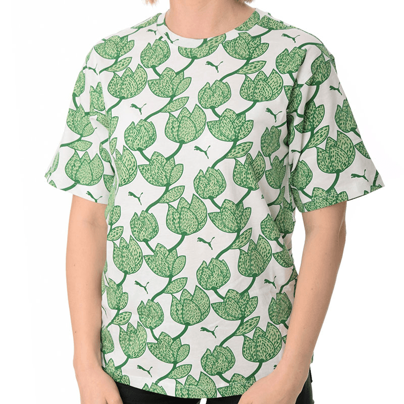 PUMA женски патики со кратки ракави Ess+ Blossom Aop, зелено-бели