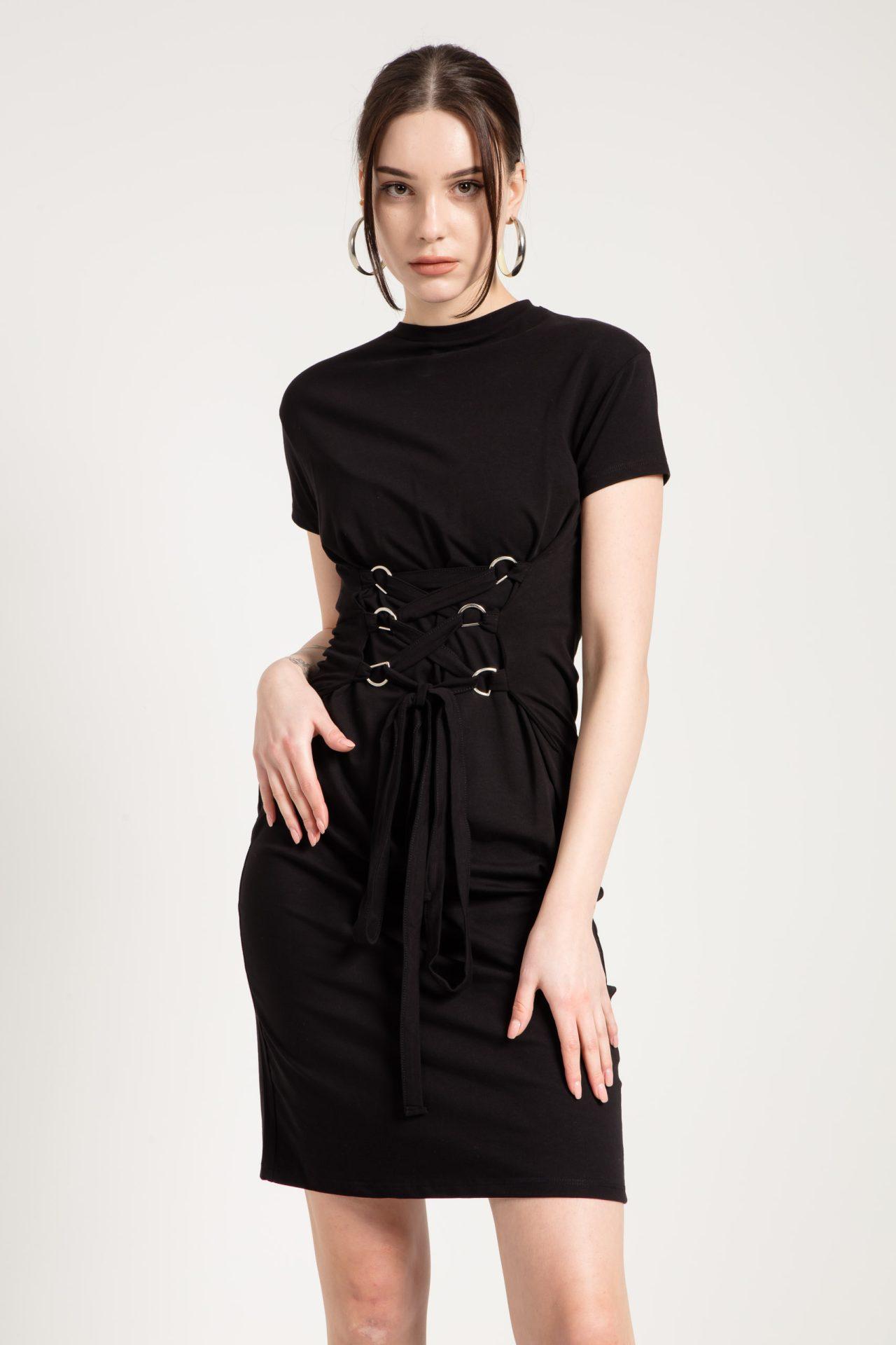 JAHR MARC LONDON миди фустан со детал-корсет - црна боја