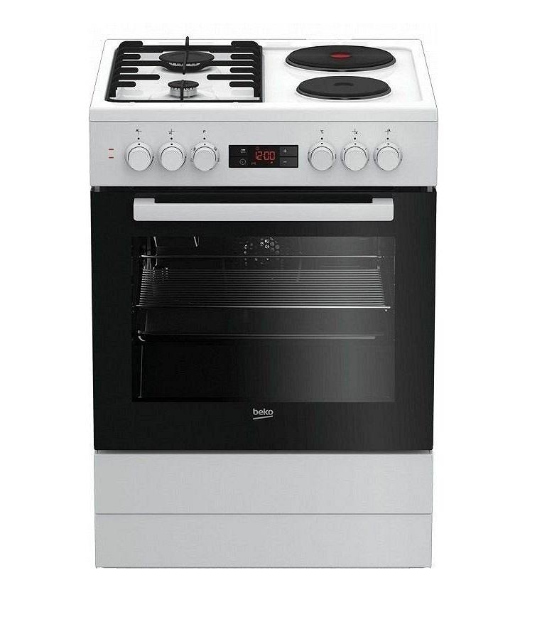 Комбиниран шпорет Beko FBE64320WDN, 2 плочи за готвење, 2 горилници, 66 л, бела боја