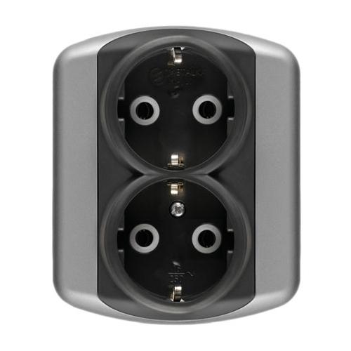 MAJUR Приклучок шуко дупла црн-сребро 15.72.055 ројал ексклузив