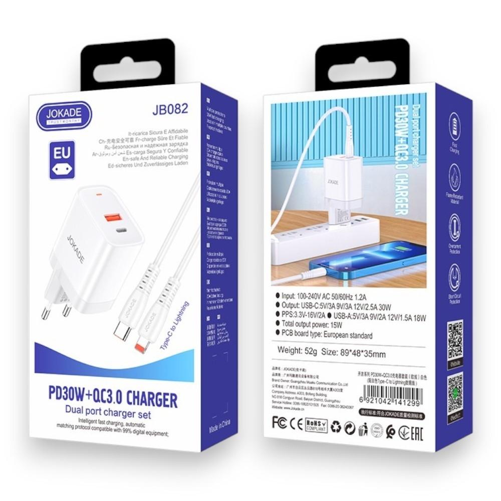 Jokade JB082  Полнач 30w USB C / A  + C во Lightning кабел