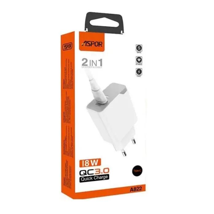 Aspor A822 Полнач 18w USB A + type C кабел