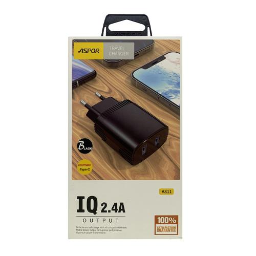 ASPOR Полнач A811 2.4A Со 2 USB-A И Type-C Кабел