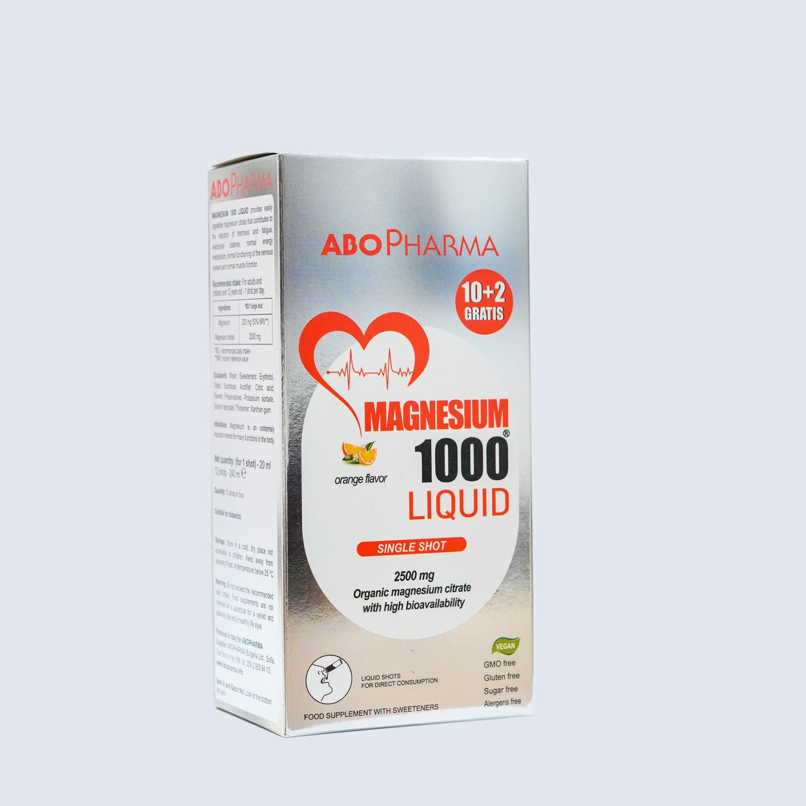 ABO PHARMA Течен Магнезиум во Ќесички 1000мг, 10+2