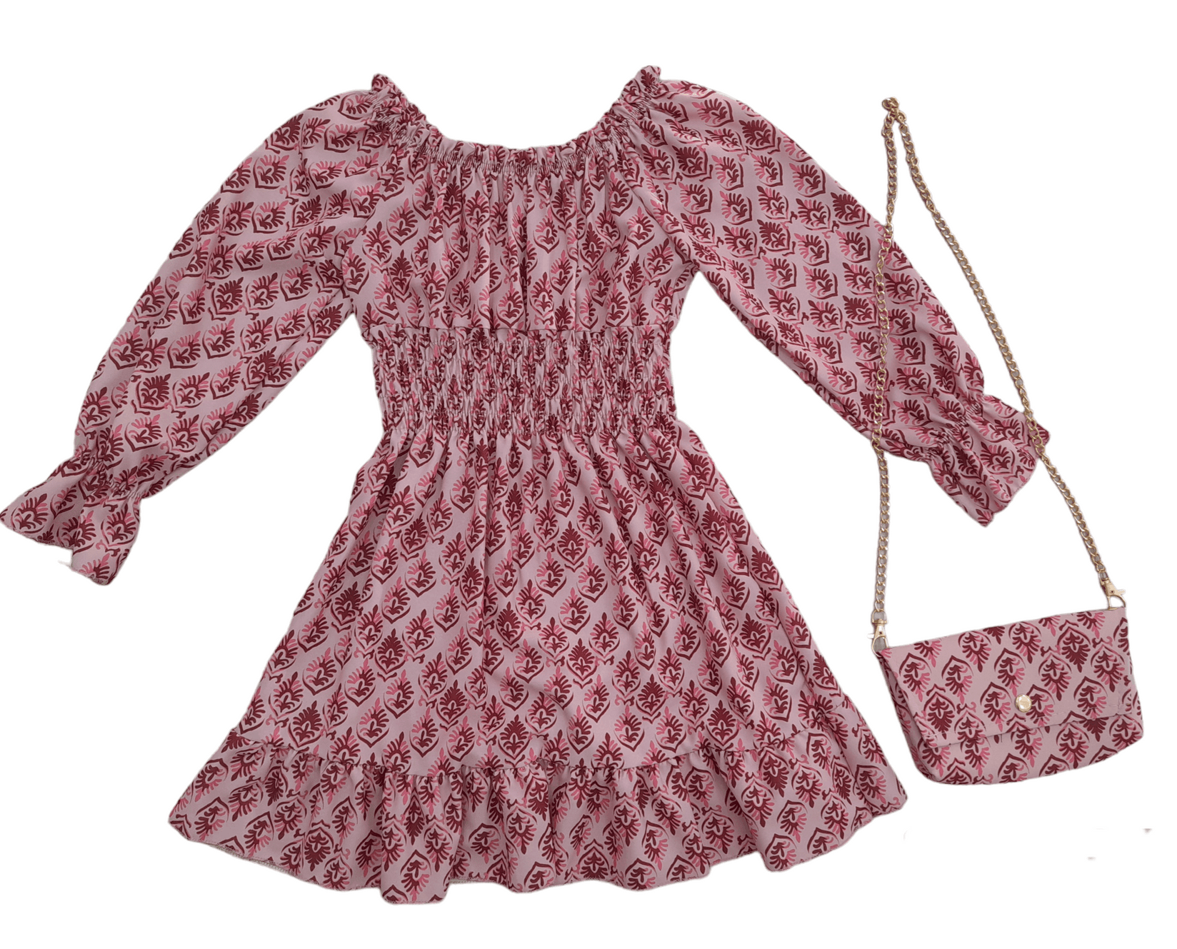 NEW COLLECTION Фустан со ташна, розе/шарен