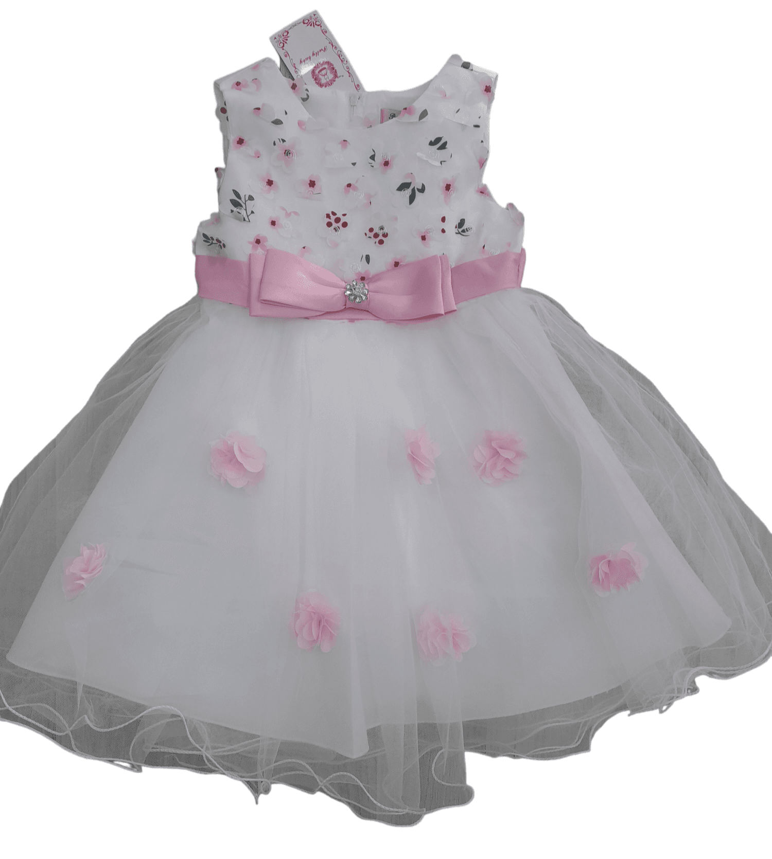 NEW COLLECTION Фустан со туљ, бел со розеви цветови