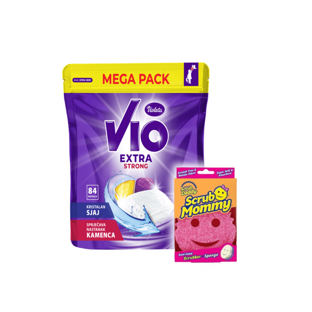VIOLETA Капсули за машина за садови, 84 капсули + Сунѓер за садови Scrub Mommy