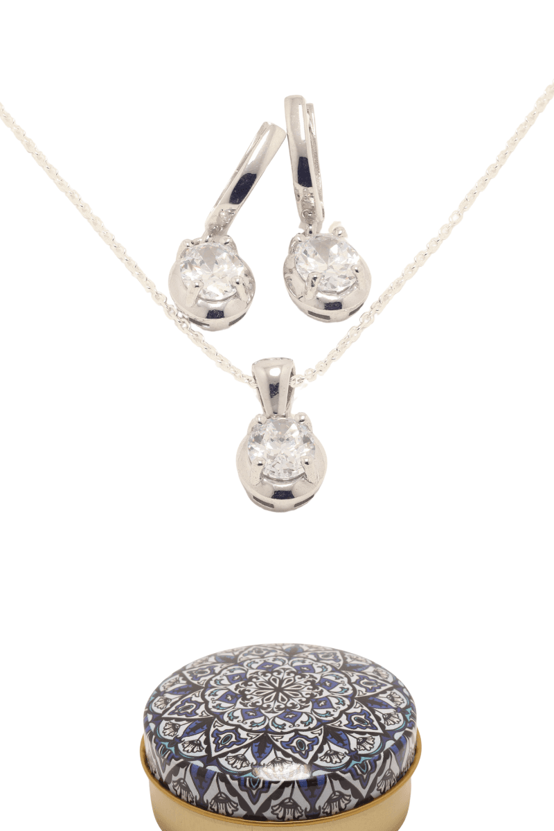 DUNIPA Сет ѓердан и обетки со цирконски камења 925 карати сребро Модел 006 - Кристал