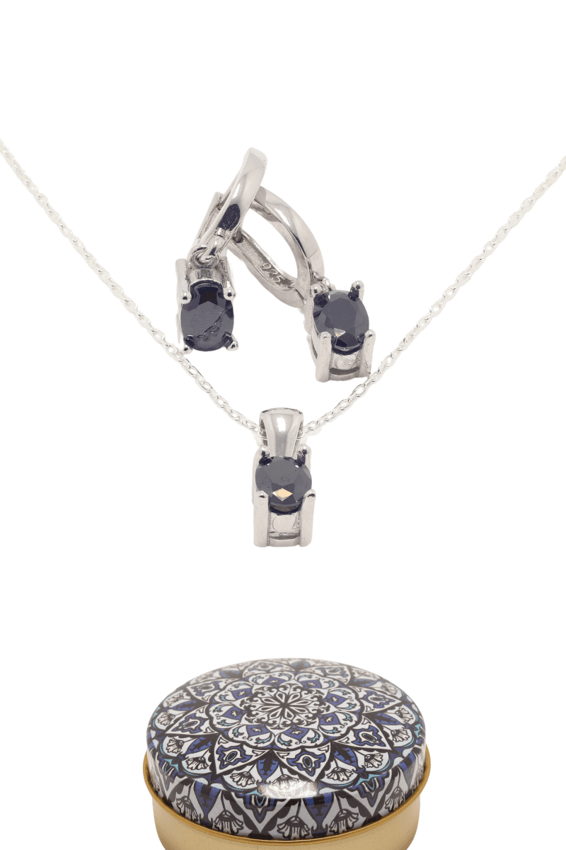 DUNIPA Сет ѓердан и обетки со цирконски камења 925 карати сребро Модел 009 - Црна