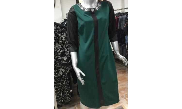 ASTIBO Фустан Заде - Темно зелена боја со детали на преден дел во ретро стил