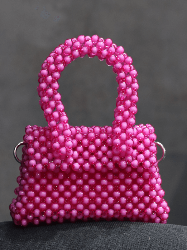 VERICHIC Рачно изработена бисерна чанта, светкаво розова
