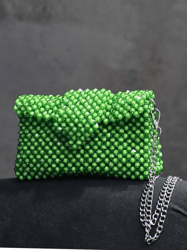 VERICHIC Рачно изработена бисерна чанта, светкаво зелена