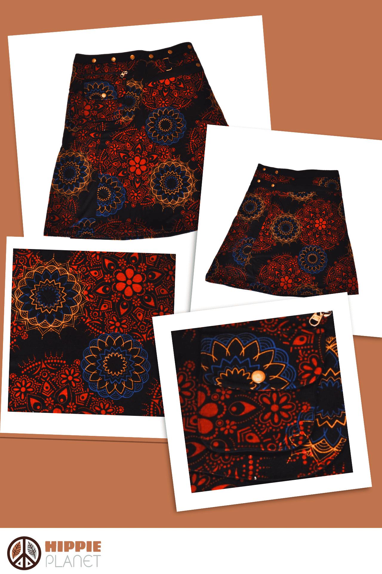 HIPPIE PLANET Миди памучно здолниште со џеб сличен на ташничка, црвенкасти нијанси