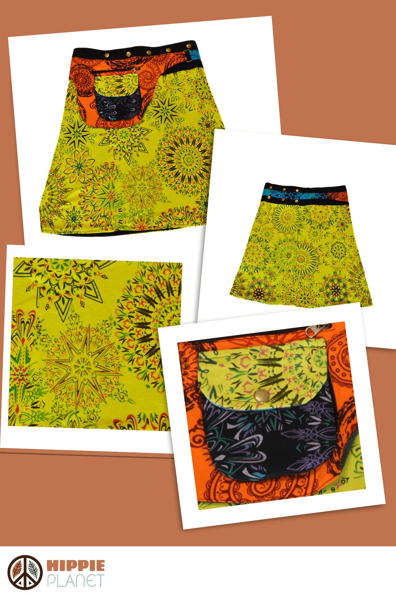 HIPPIE PLANET Миди памучно здолниште со џеб сличен на ташничка, жолта