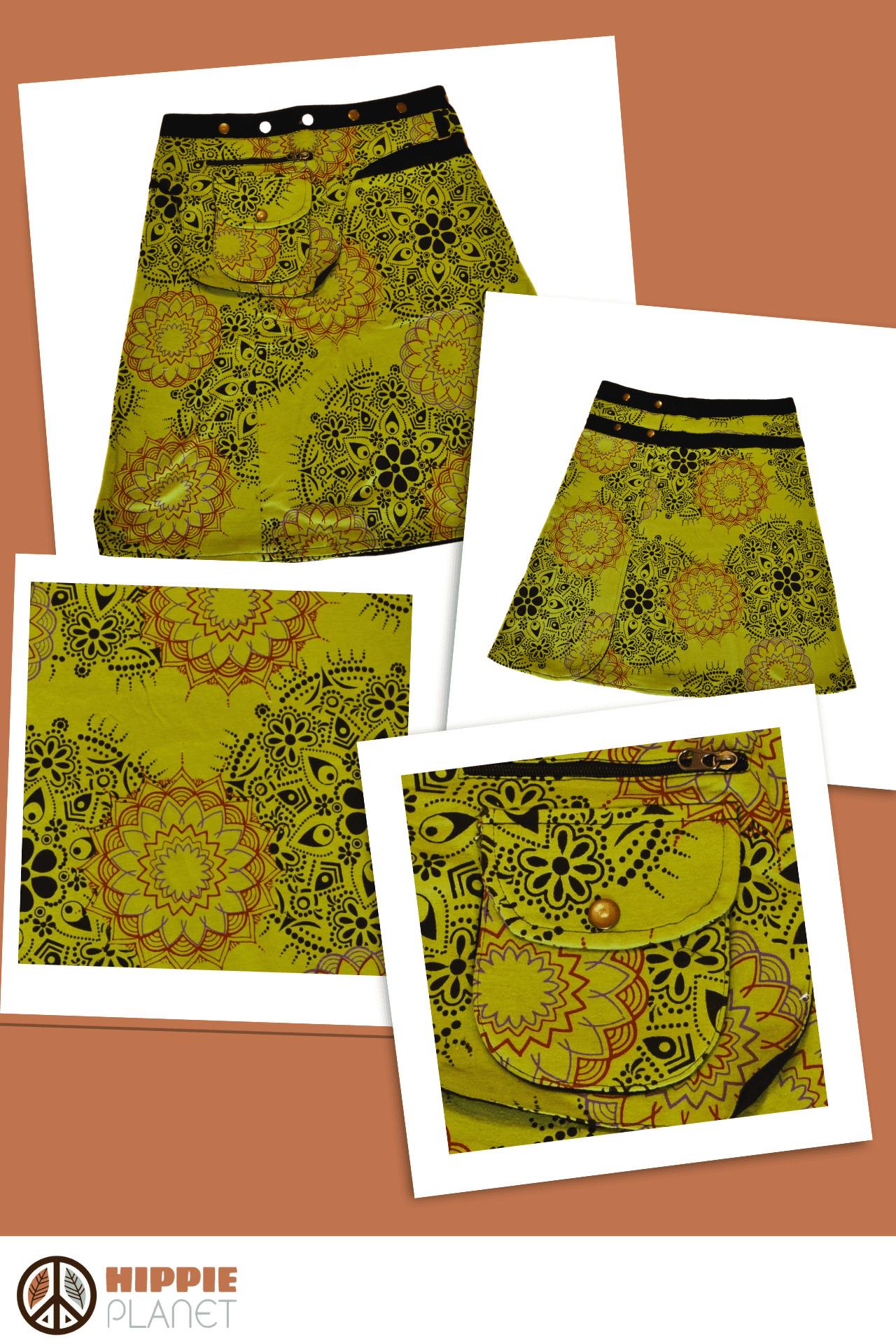 HIPPIE PLANET Миди памучно здолниште со џеб сличен на ташничка, зелена