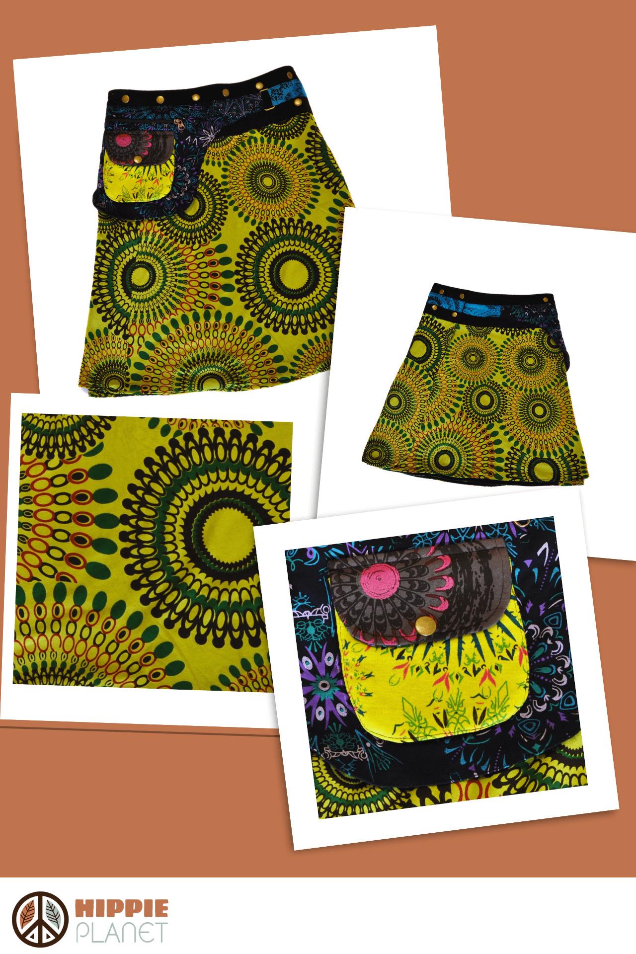 HIPPIE PLANET Миди памучно здолниште со џеб сличен на ташничка, зелена 1