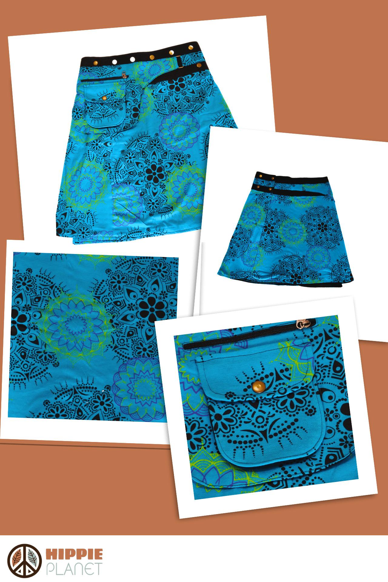 HIPPIE PLANET Миди памучно здолниште со џеб сличен на ташничка, сина