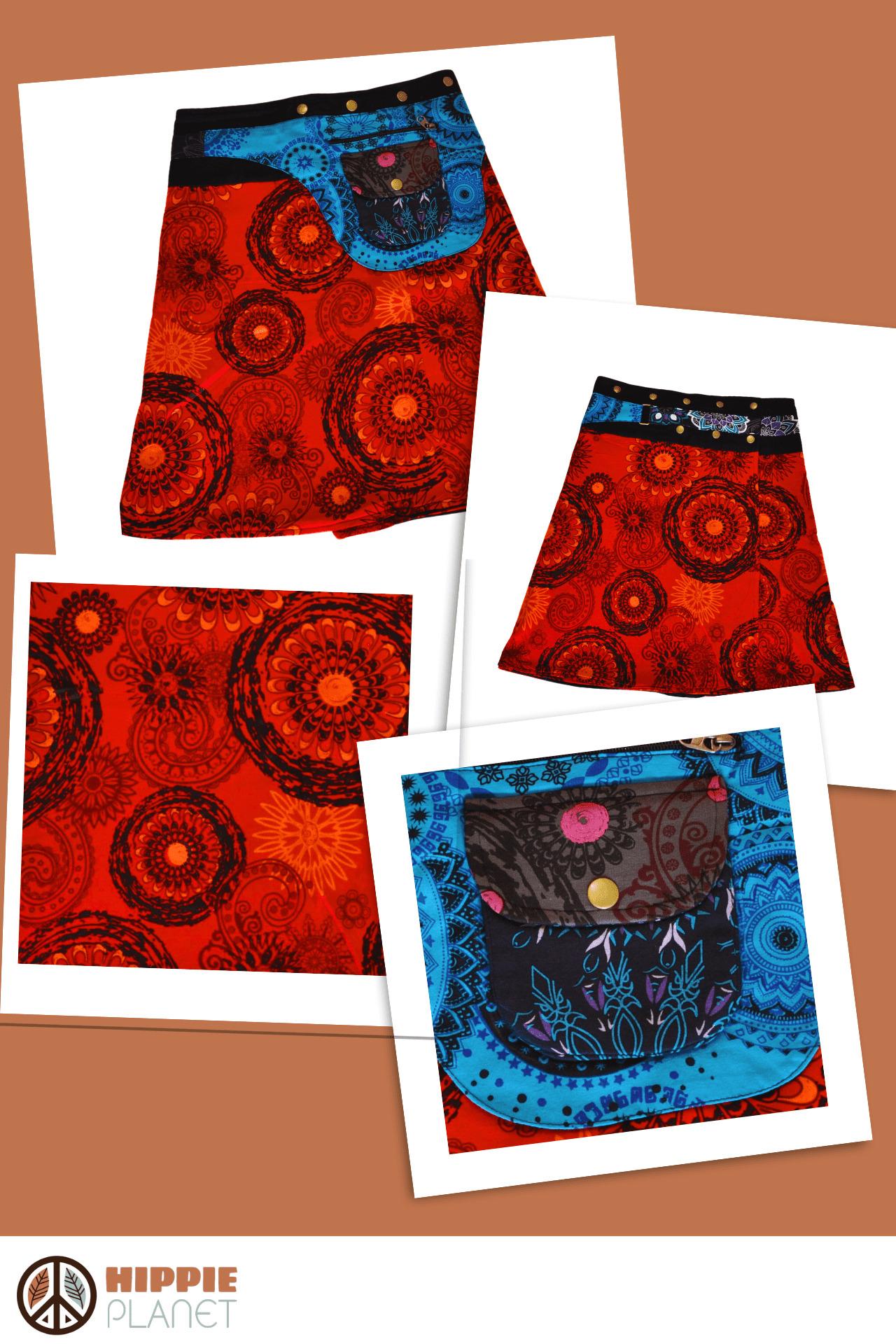 HIPPIE PLANET Миди памучно здолниште со џеб сличен на ташничка, црвена 1