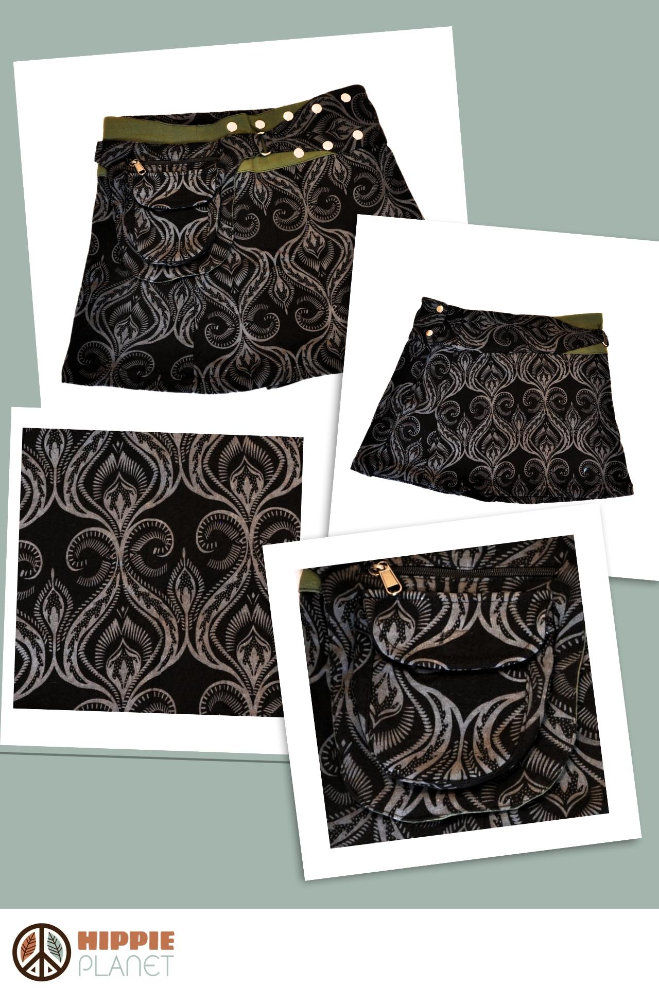 HIPPIE PLANET Мини памучно здолниште со џеб сличен на ташничка, сива со зелено