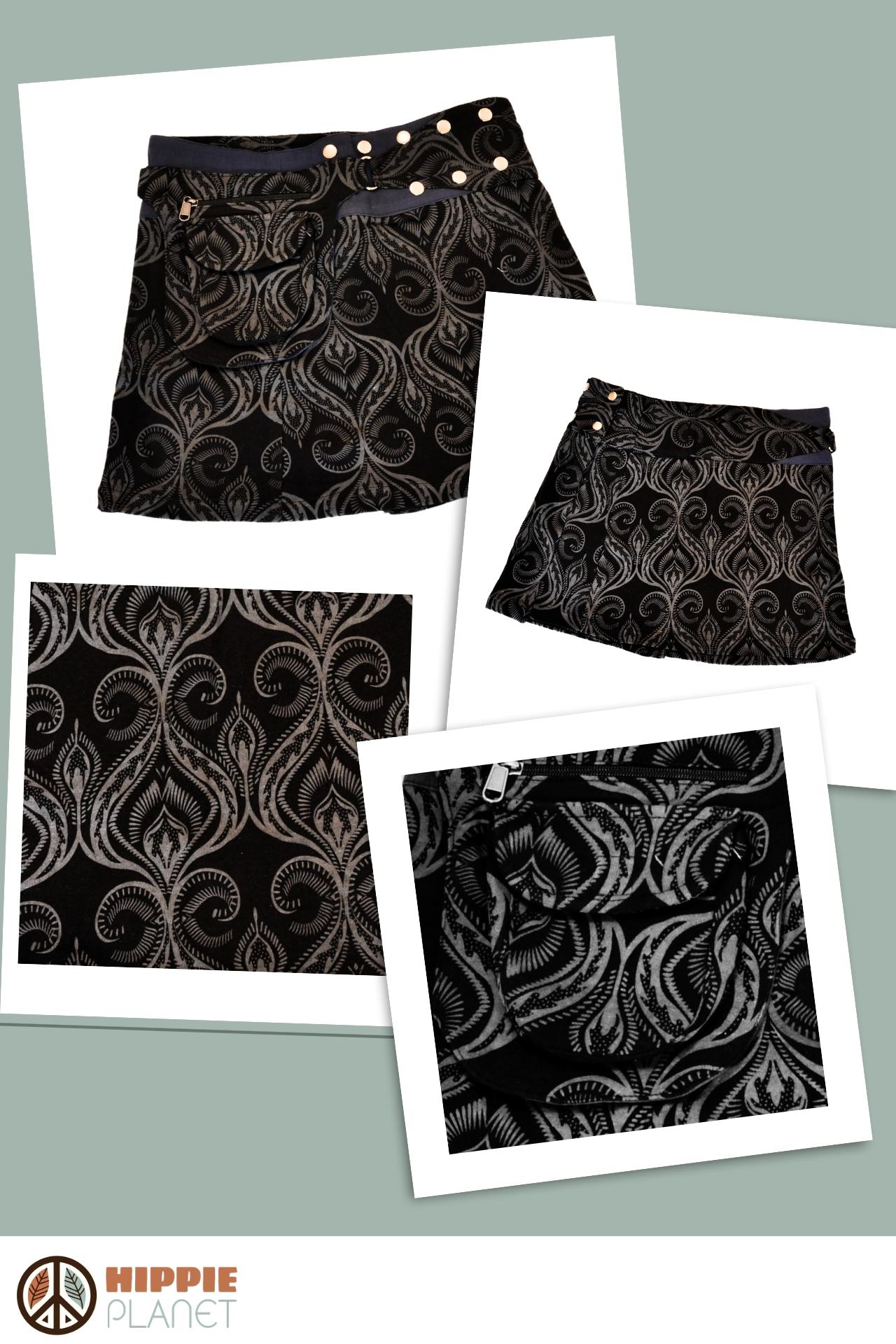 HIPPIE PLANET Мини памучно здолниште со џеб сличен на ташничка, сива со сино