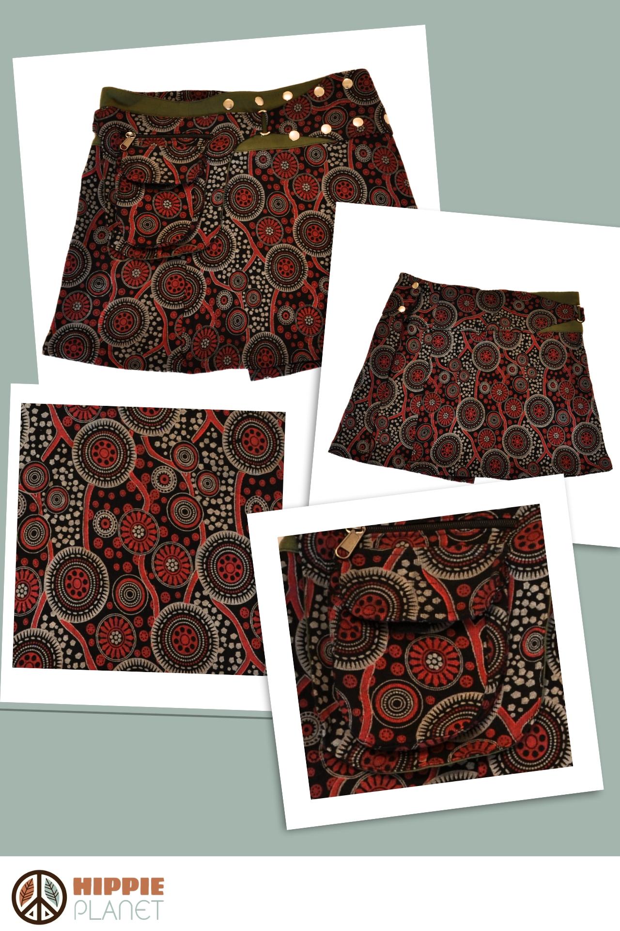 HIPPIE PLANET Мини памучно здолниште со џеб сличен на ташничка, црвенкасти нијанси