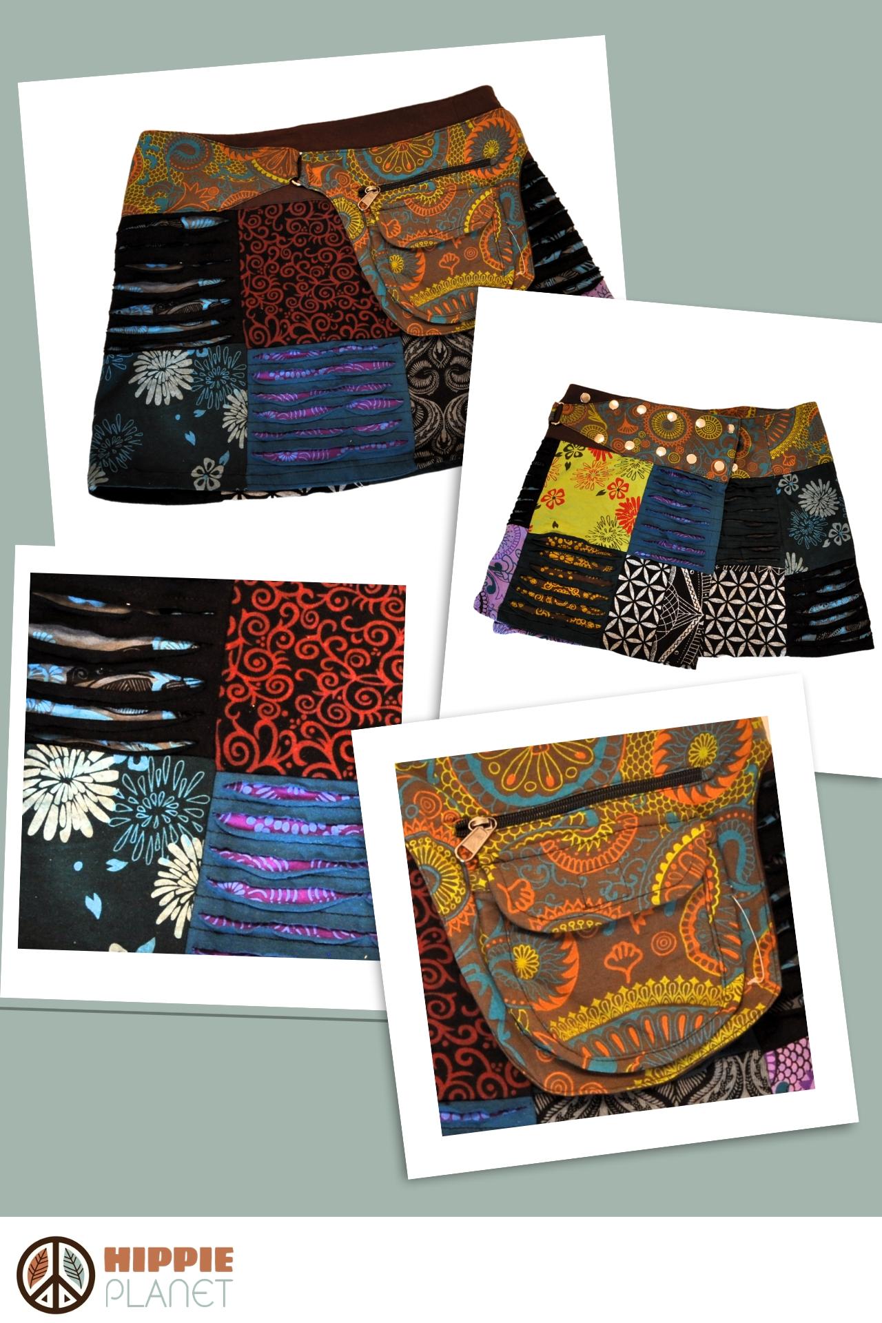 HIPPIE PLANET Мини памучно здолниште со џеб сличен на ташничка, шарена