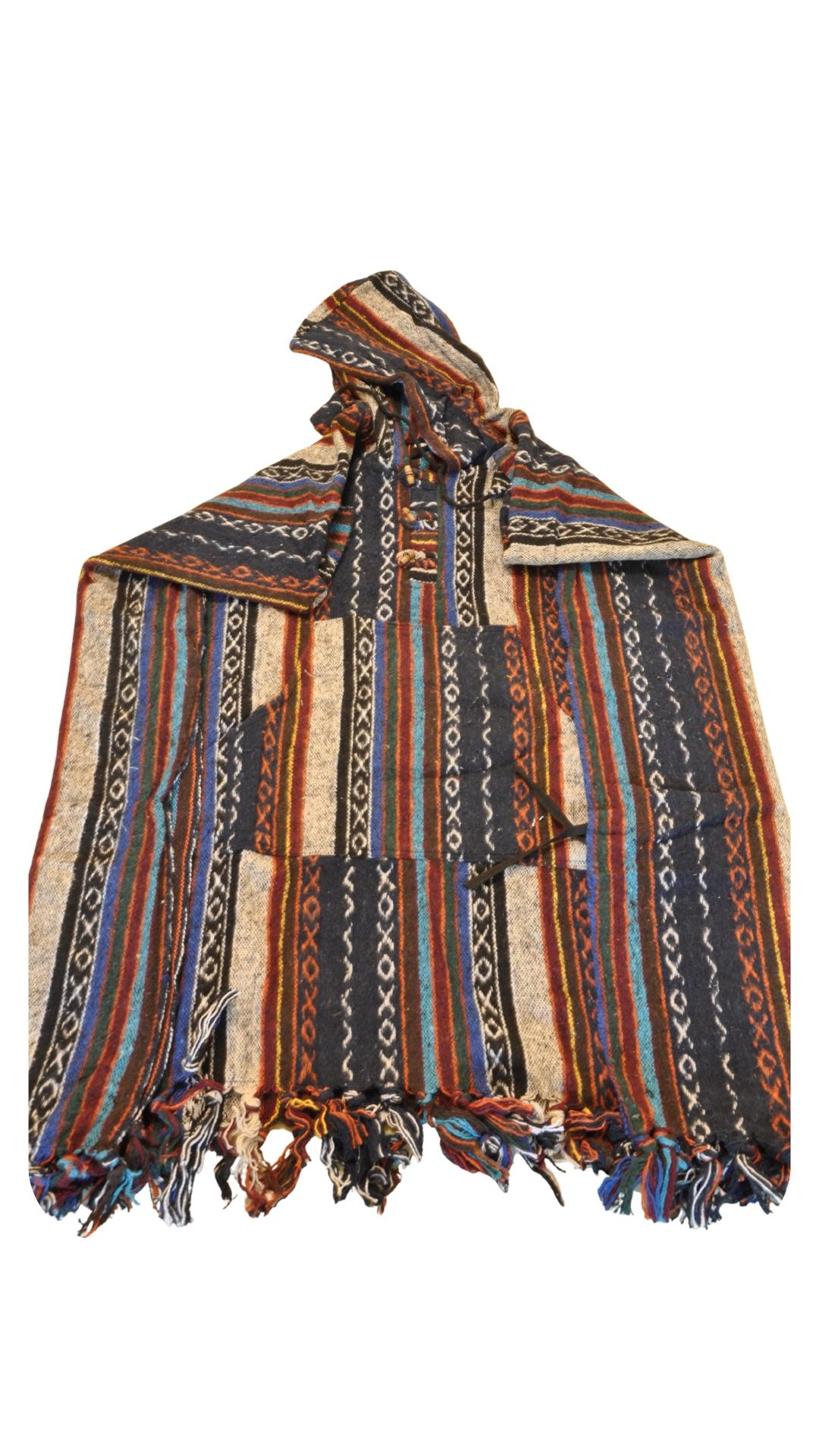 HIPPIE PLANET Долго пончо - Универзална големина, плавкасти нијанси