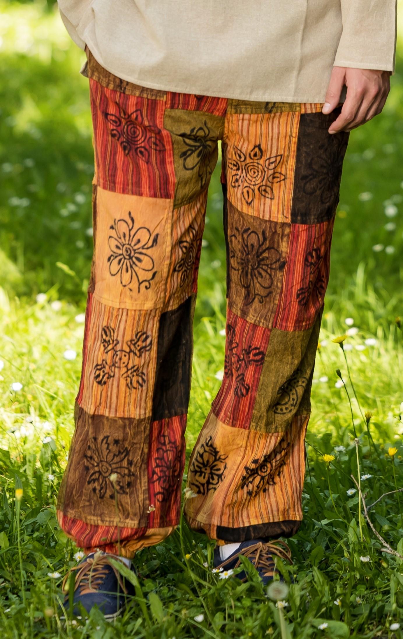 HIPPIE PLANET Панталони со парчиња, со ластик - L, портокалови нијанси