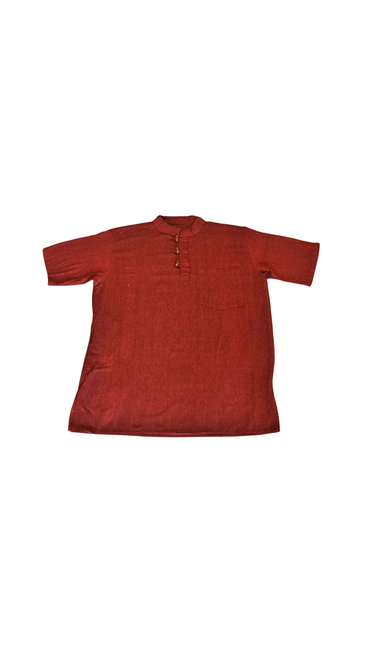 HIPPIE PLANET Кошула со кратки ракави, со дрвени копчиња - M, црвена