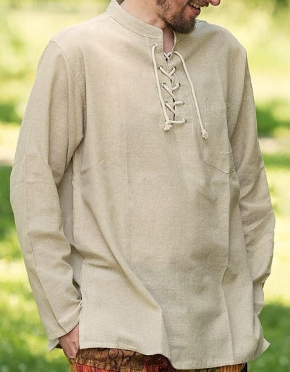 HIPPIE PLANET Кошула со долги ракави, со врвка - S, крем - бела