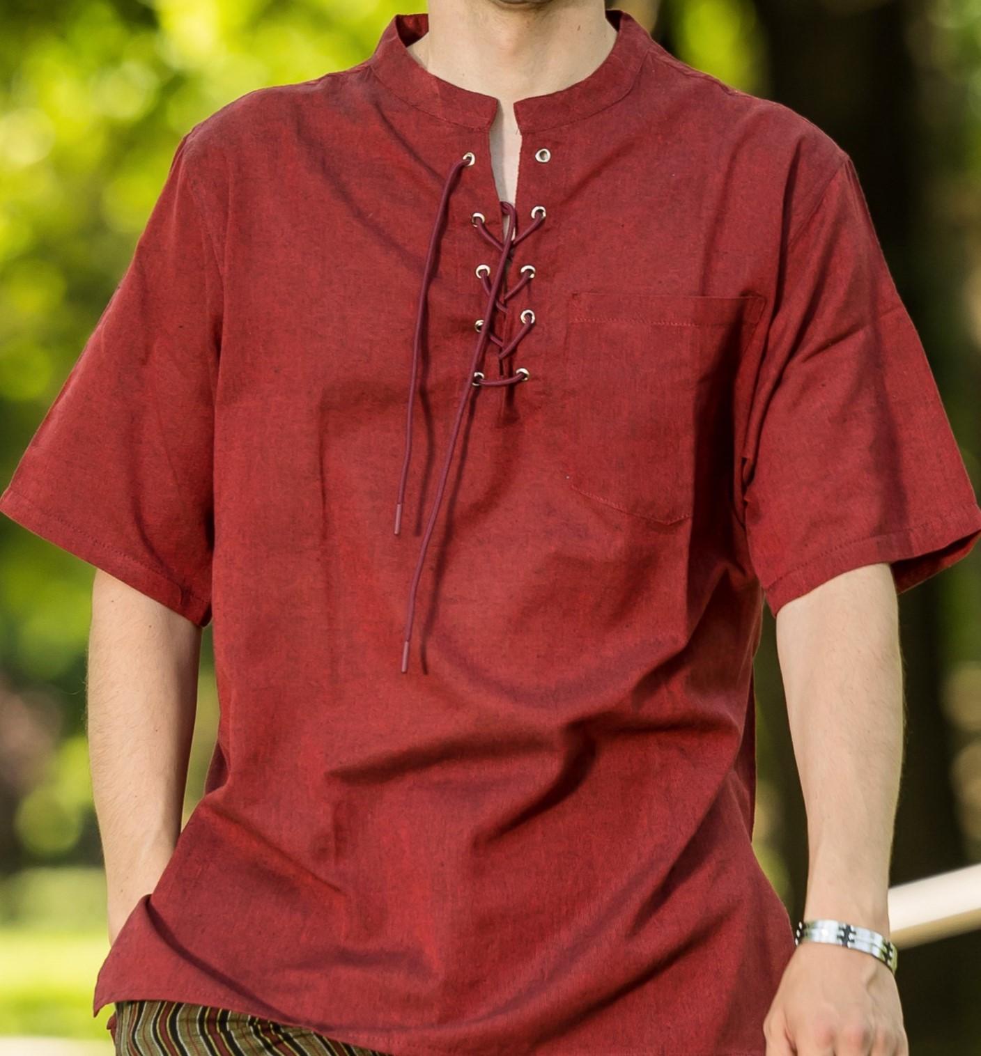 HIPPIE PLANET Кошула со кратки ракави, со врвки - L, црвена