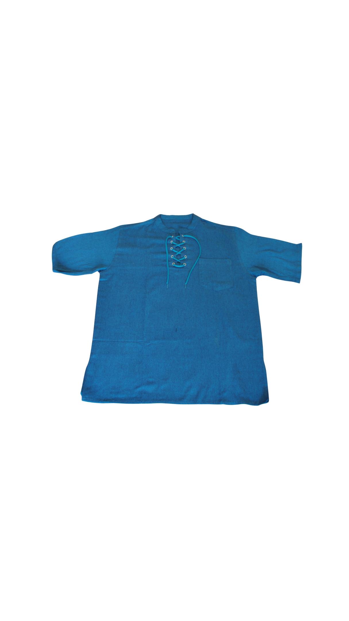 HIPPIE PLANET Кошула со кратки ракави, со врвки - L, сина