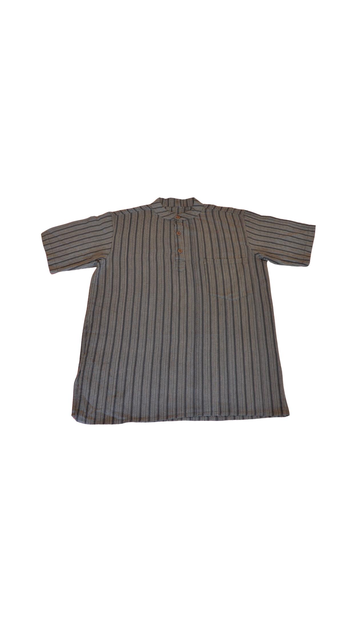 HIPPIE PLANET Кошула со кратки ракави, со риги, M, сива