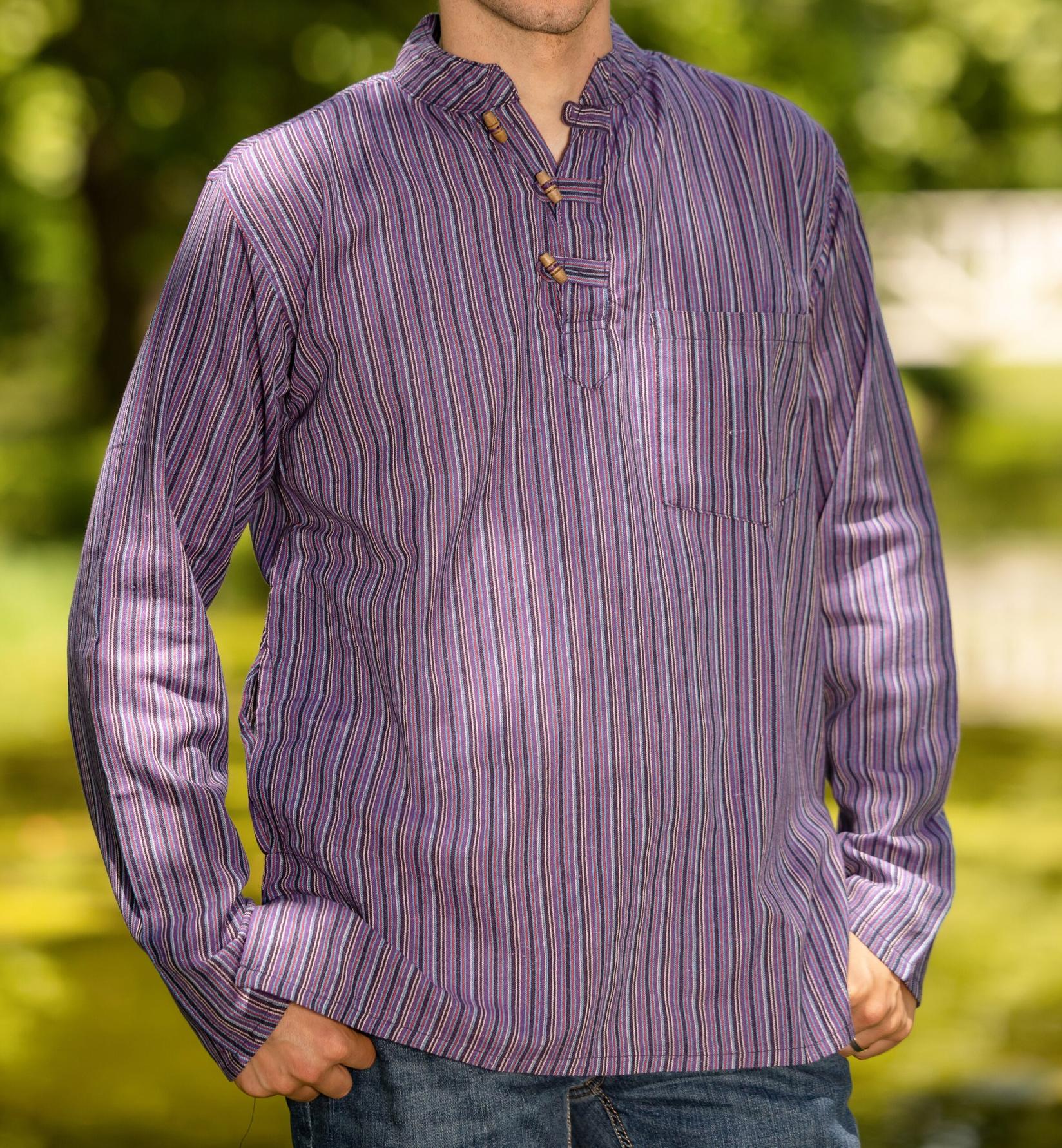 HIPPIE PLANET Кошула со долги ракави, со риги - L, виолетова