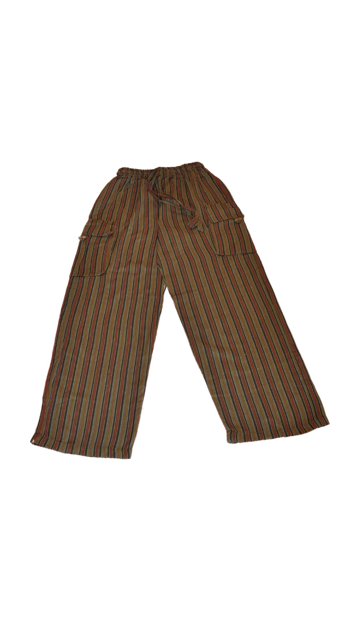 HIPPIE PLANET Пантолони со риги, со џебови - M, темно - зелена