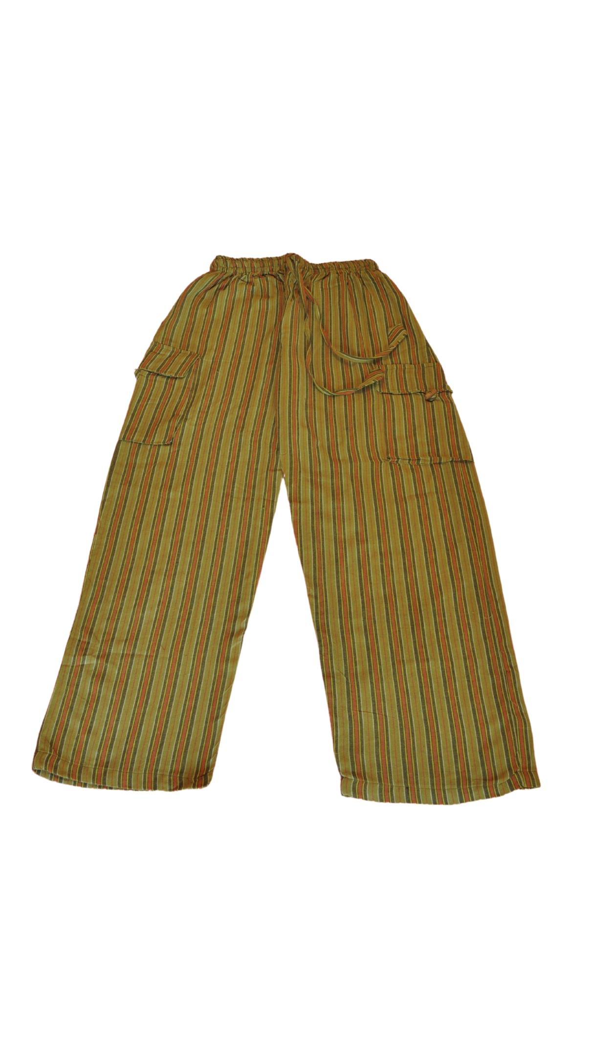 HIPPIE PLANET Пантолони со риги, со џебови - XL, зелена