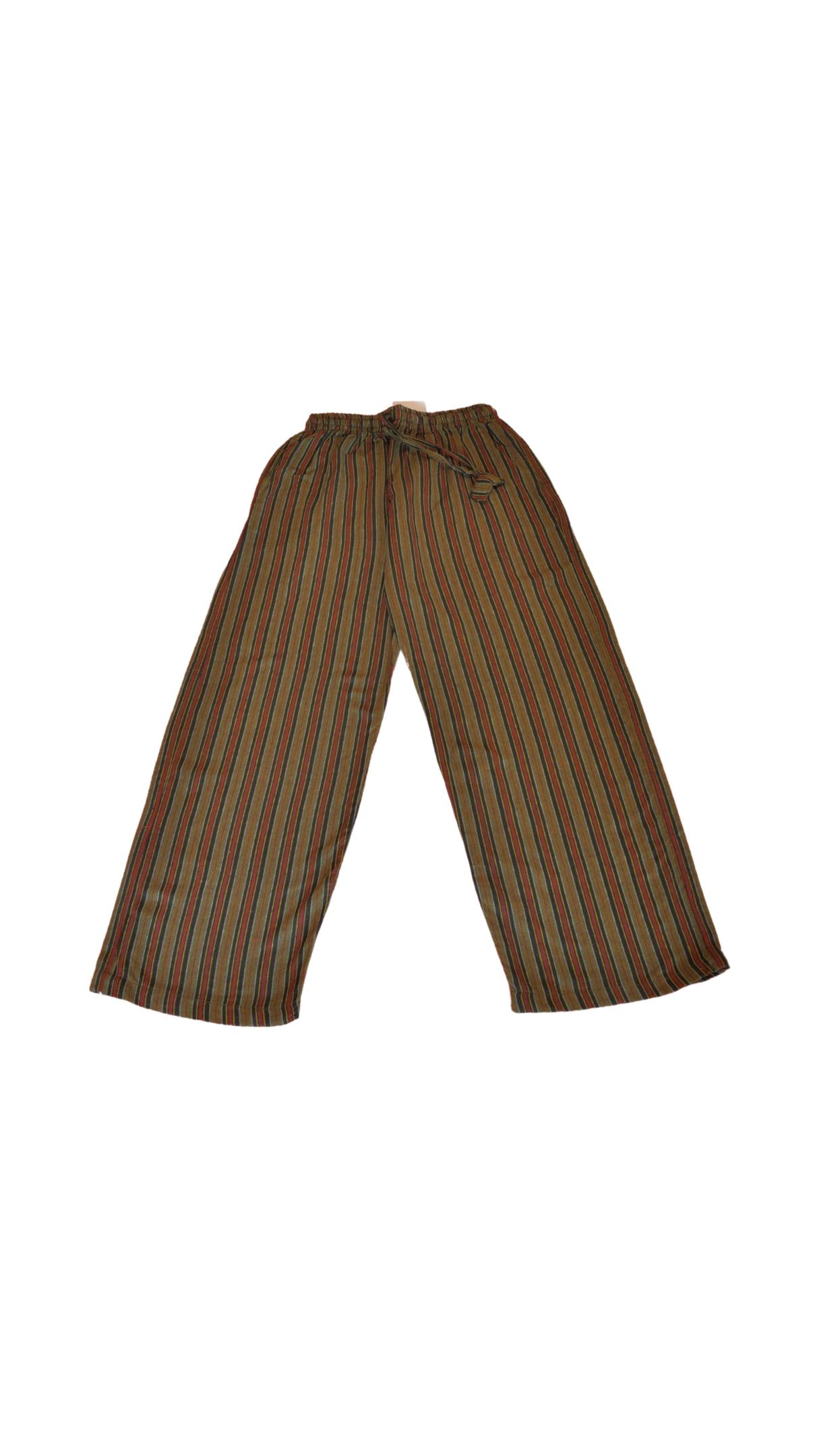 HIPPIE PLANET Пантолони со риги - L, темно - зелена