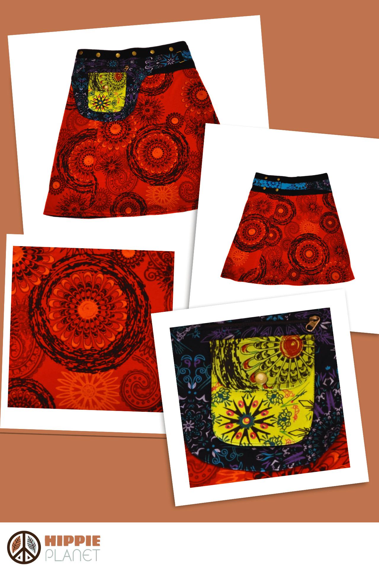 HIPPIE PLANET Миди памучно здолниште со џеб сличен на ташничка, црвена 3