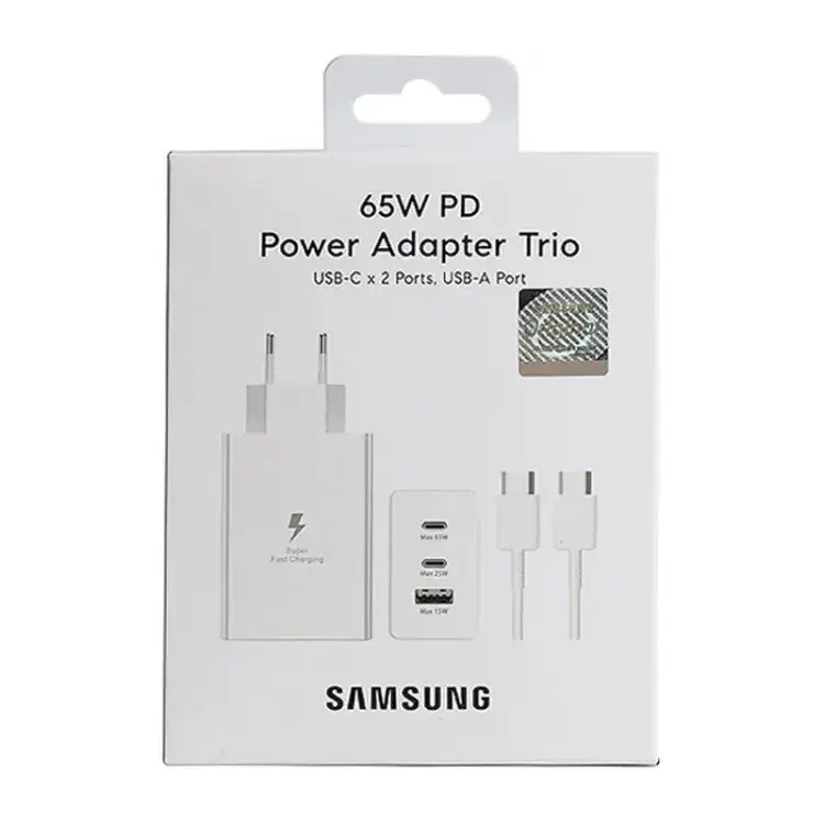 Selected image for SAMSUNG Полнач PD 65W Trio 2x USB-c, USB Комплет со кабел бел