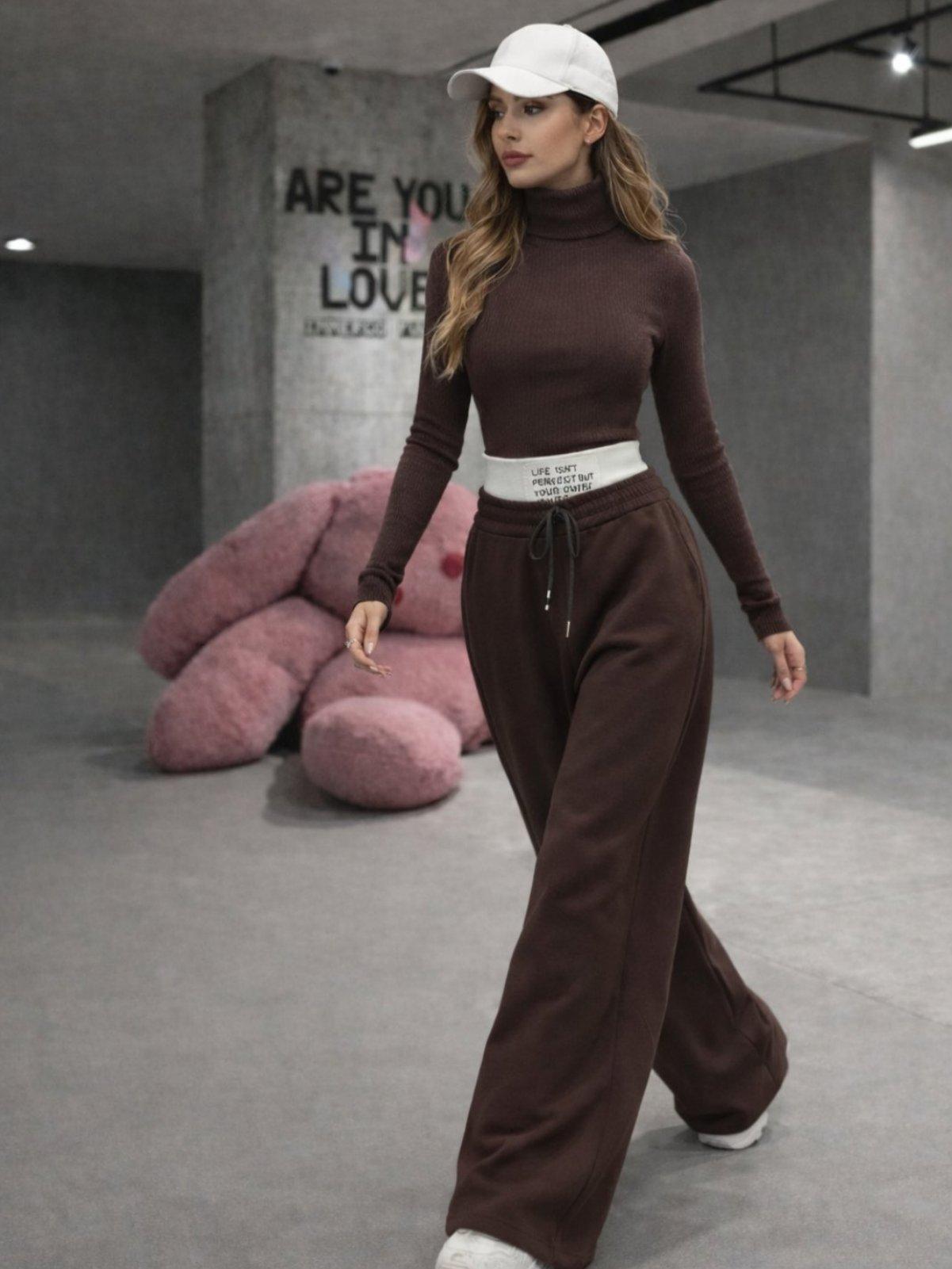 IVERI Панталони кафени со бел ластик