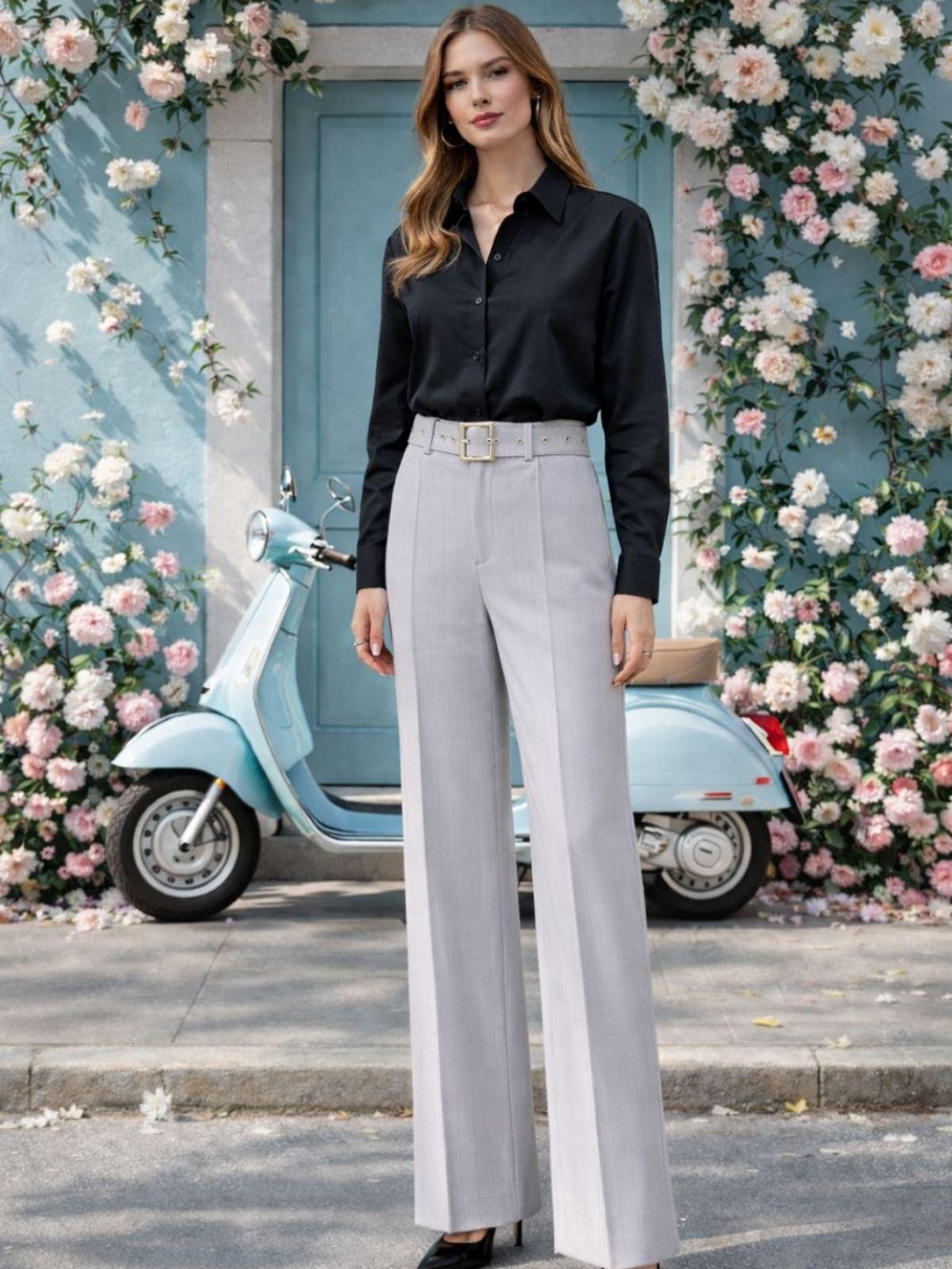 IVERI Панталони со висок струк и вертикални риги