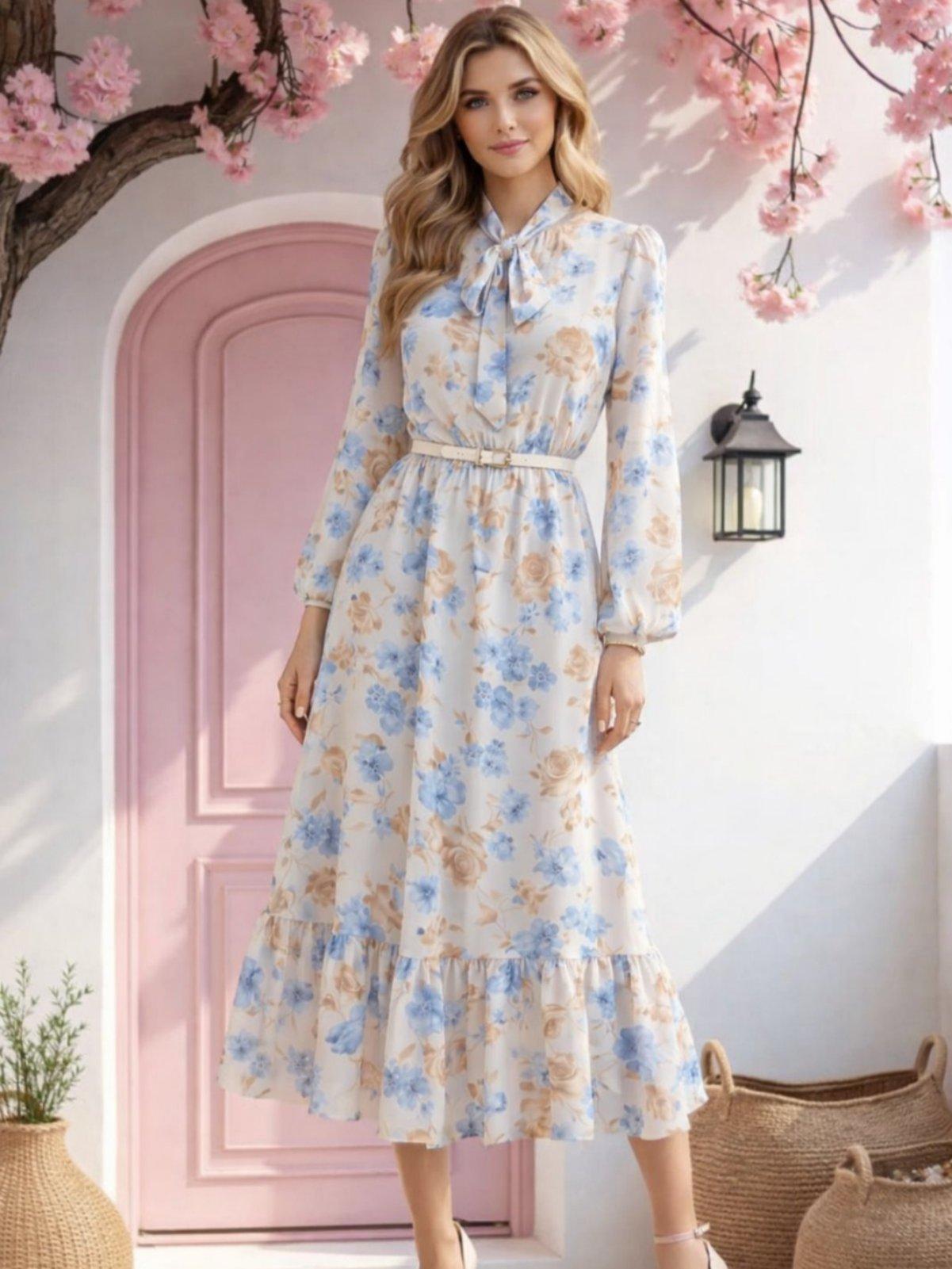 IVERI Фустан плав цветен жоржет