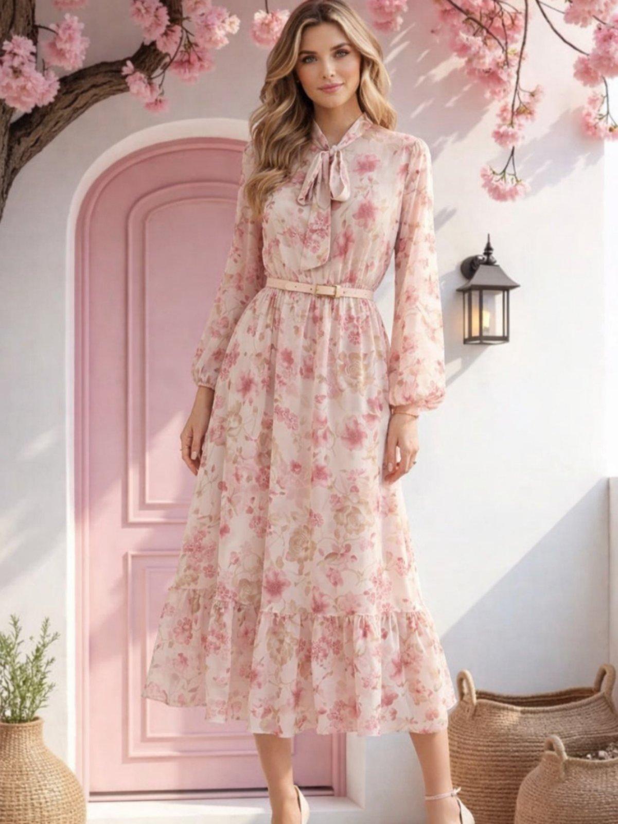 IVERI Фустан розов цветен жоржет