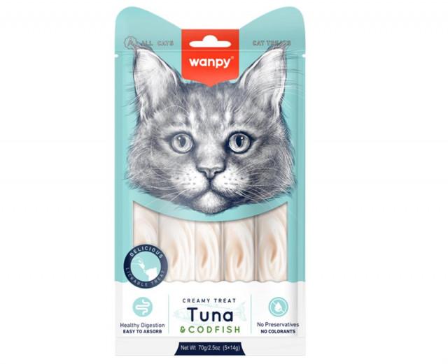 WANPY Грицки За Мачки Tuna & Codfish, 5x14g