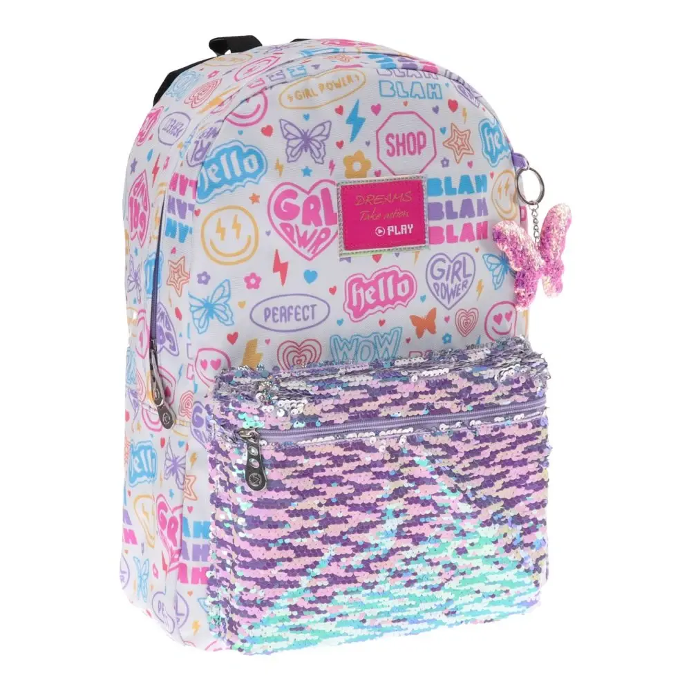 PLAY Поп моден ранец за девојки, фрази, Шарени