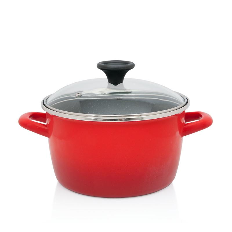 METALAC Длабоко тенџере гранит индукциско 20цм/3.5л со капак црвено