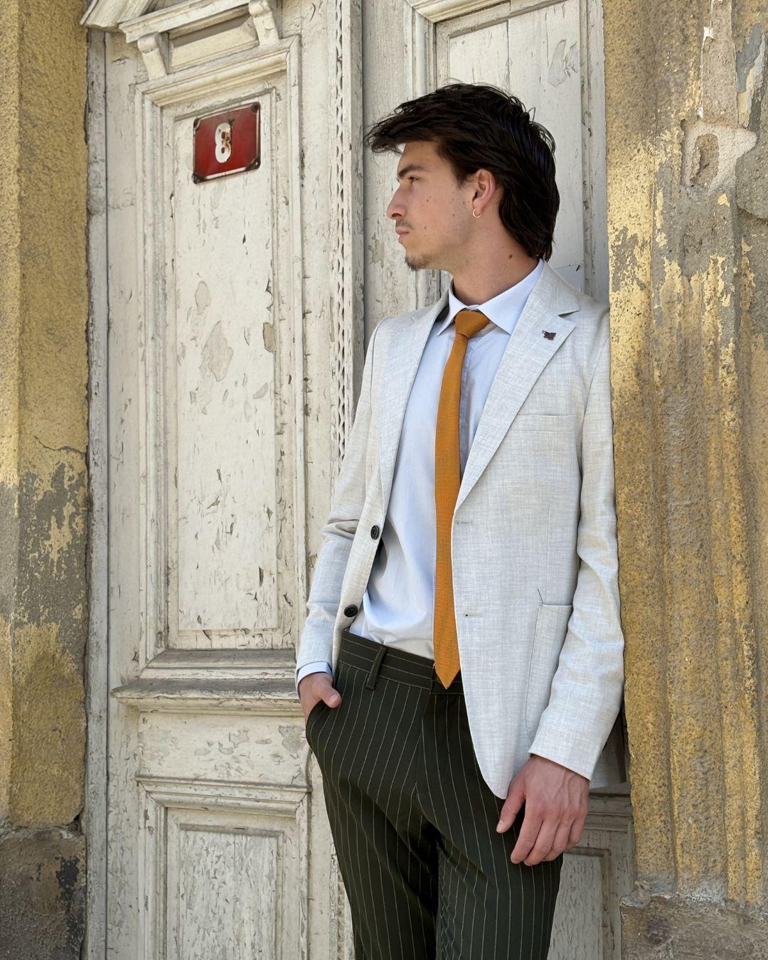 MONTA Машки пантолони со линии, слимфит, темно зелени