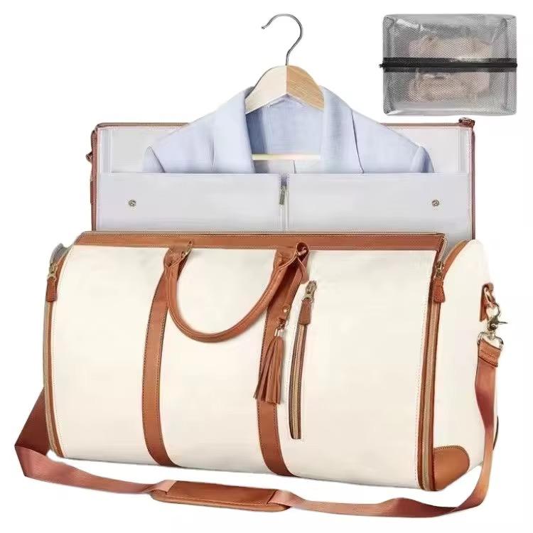 Ташна за облека крем и кафена