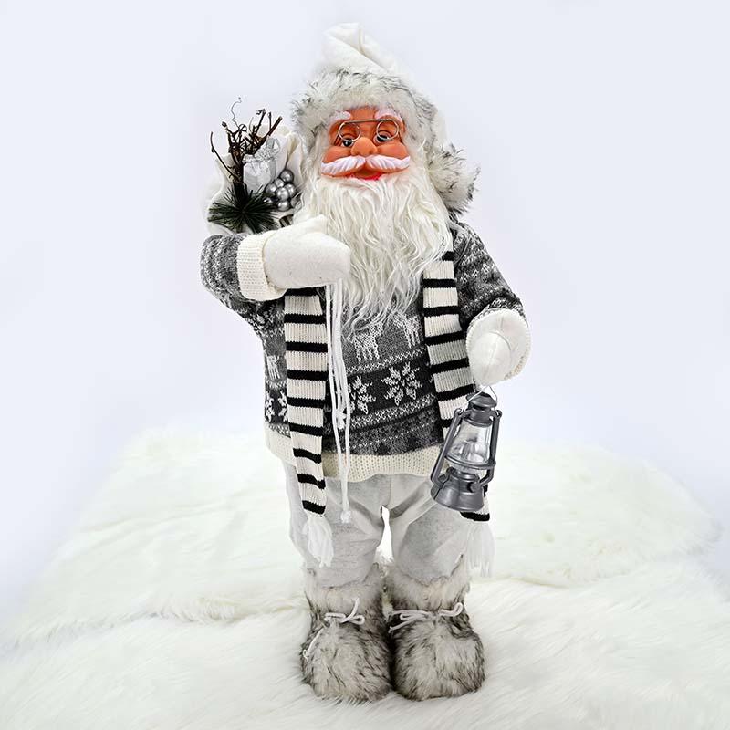 Новогодишен дедо мраз бел со фенер 45 цм